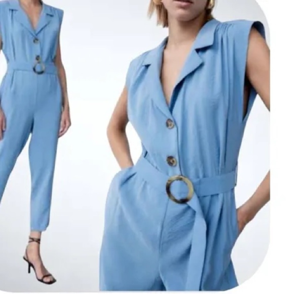 Zara Blue Sleeveless Jumpsuit